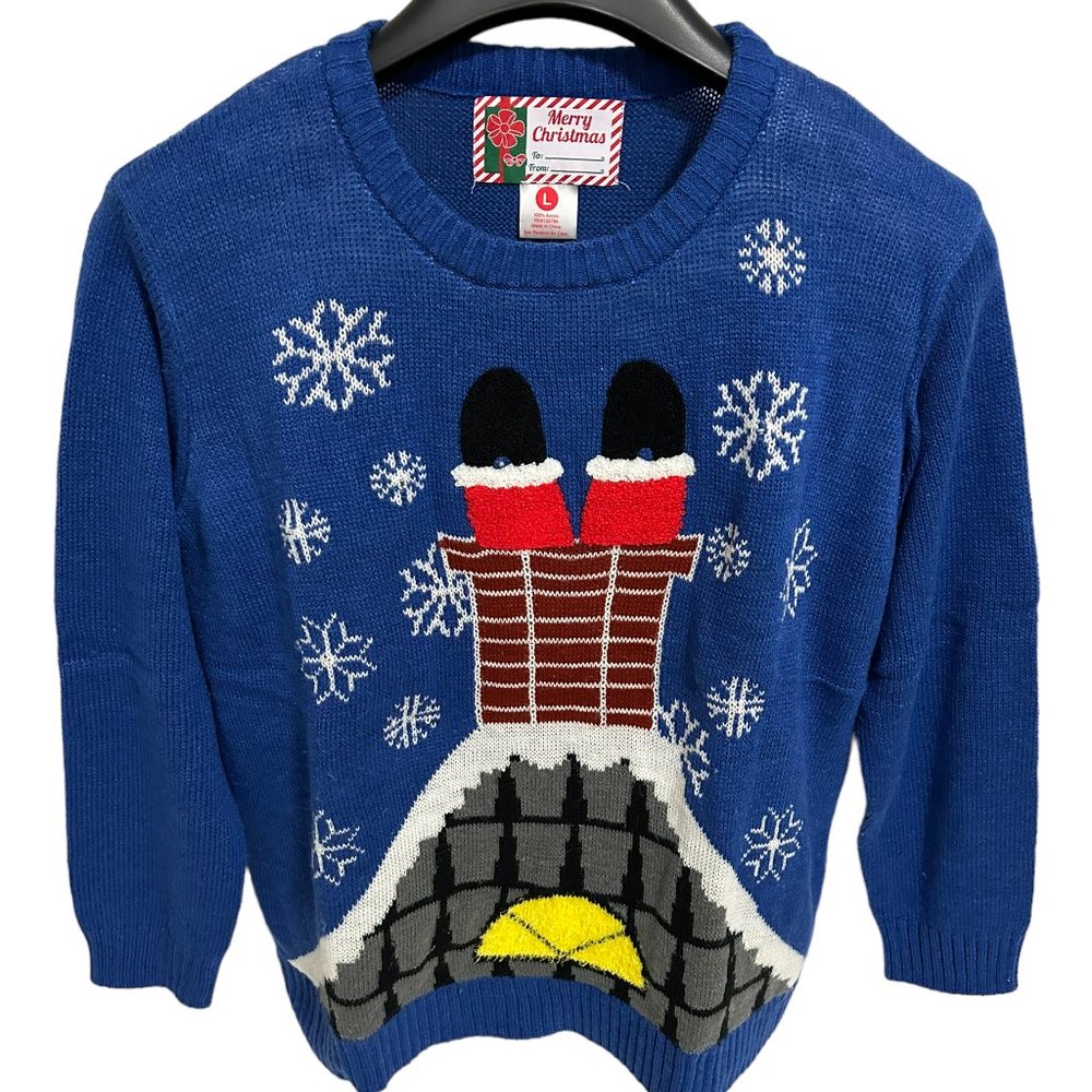 Merry Christmas Ugly Christmas Sweater Size Large Unisex Santa Chimney